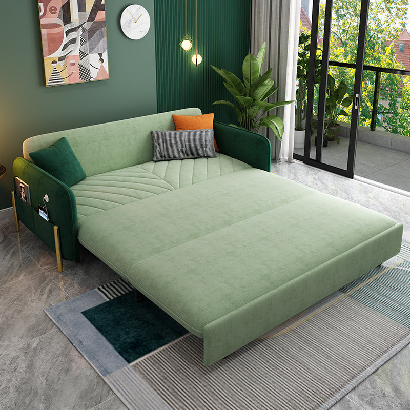 Velvet Contemporary Tight Back Square Arm Bed Sofa Couch in Green