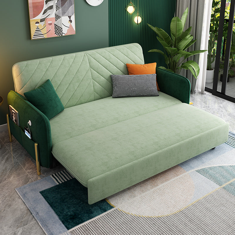 Velvet Contemporary Tight Back Square Arm Bed Sofa Couch in Green