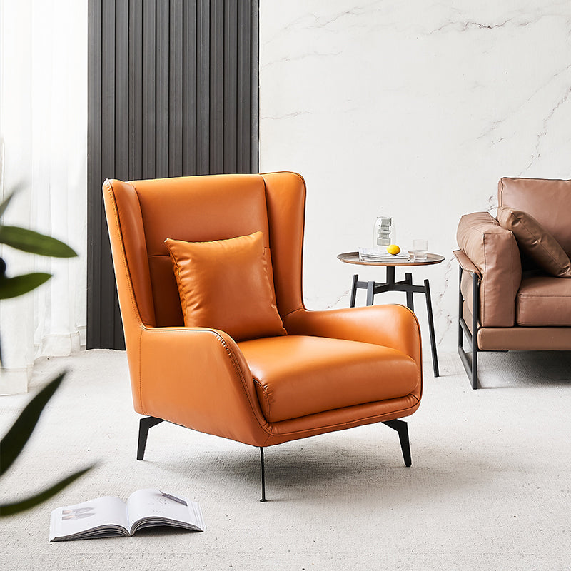 Genuine Leather Accent Chair 4 Legs Solid Color Room Chair for Living Room