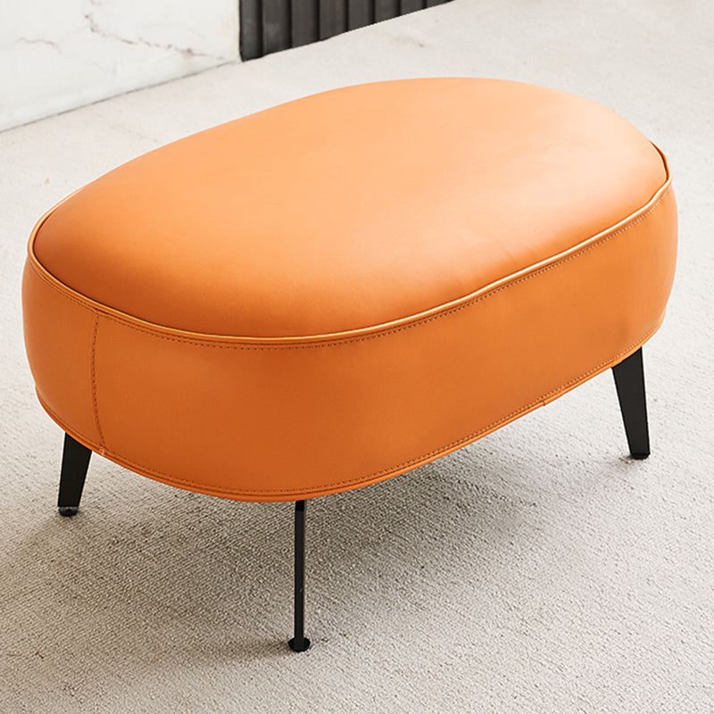 Genuine Leather Accent Chair 4 Legs Solid Color Room Chair for Living Room