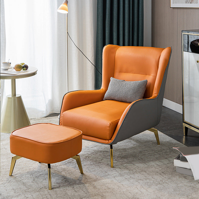 Pillow Back Chair with Golden Basic Four Leg and Flared Arms