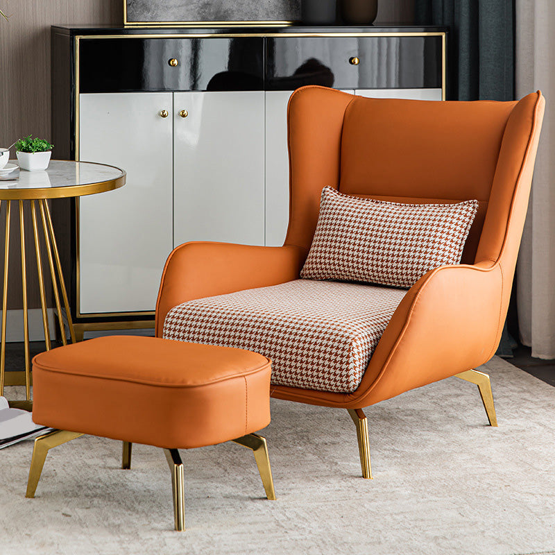 Pillow Back Chair with Golden Basic Four Leg and Flared Arms