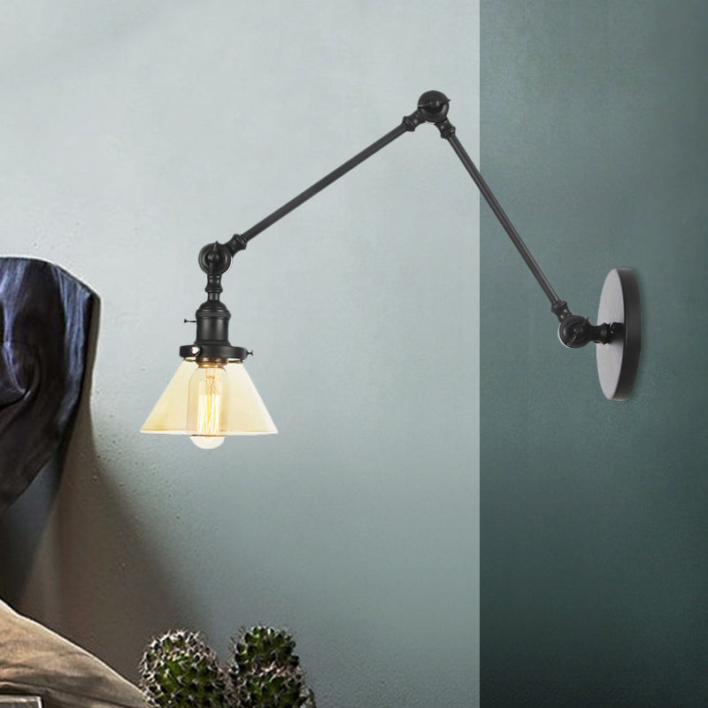 1 Lámpara de pared ligera Clear/Amber Glass Clear/Amber en negro/bronce/latón con brazo ajustable, 8 "+8"/8 "+8" +8 "largo