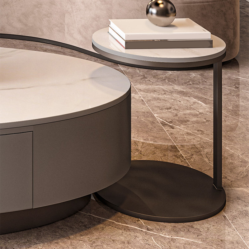 Oval Stone Coffee Table 1 Single Cocktail Table with 1 Storage Drawer