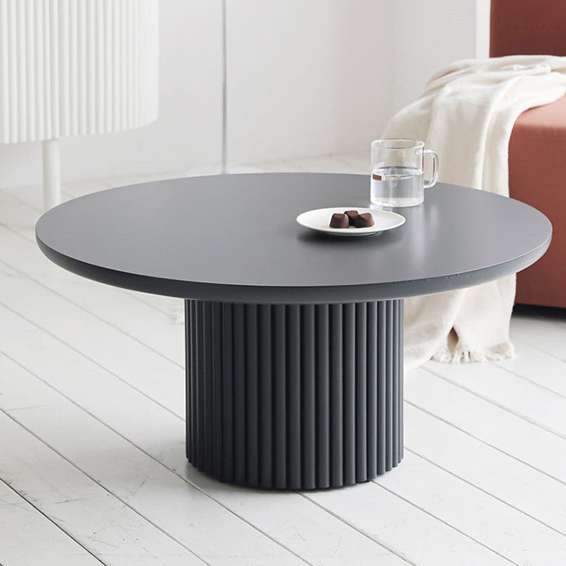 Glam Pedestal Coffee Table Wood Round Cocktail Table for Living Room