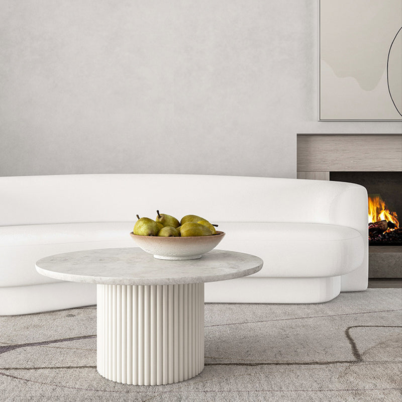 Glam Pedestal Coffee Table Wood Round Cocktail Table for Living Room