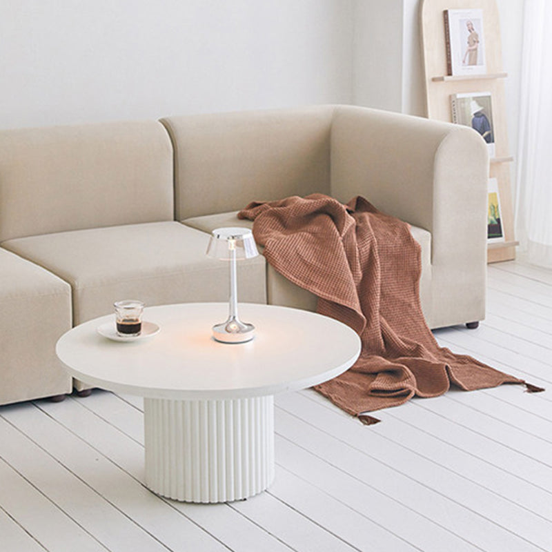Glam Pedestal Coffee Table Wood Round Cocktail Table for Living Room