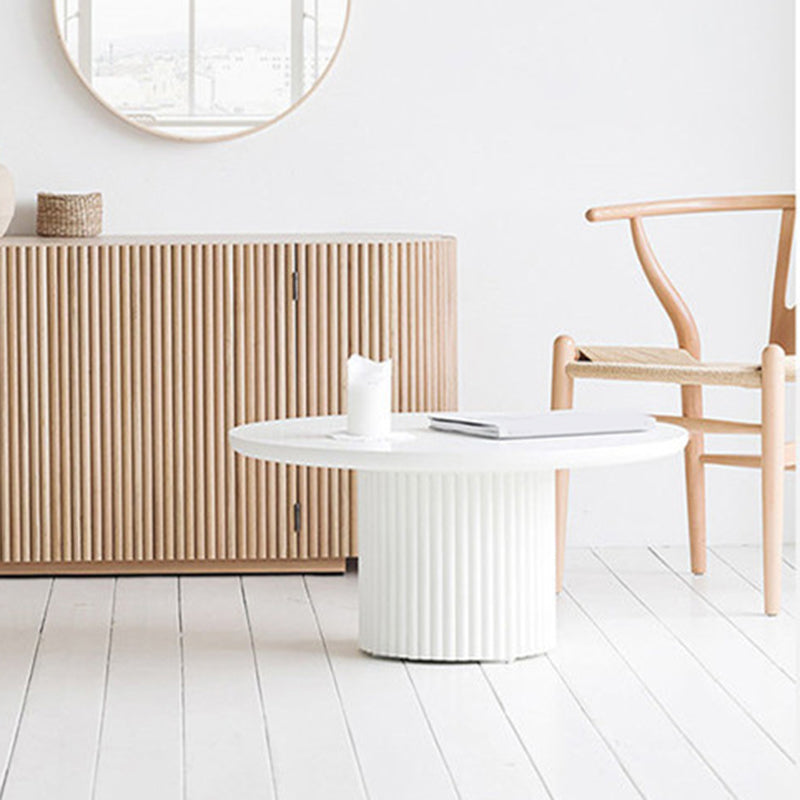 Glam Pedestal Coffee Table Wood Round Cocktail Table for Living Room