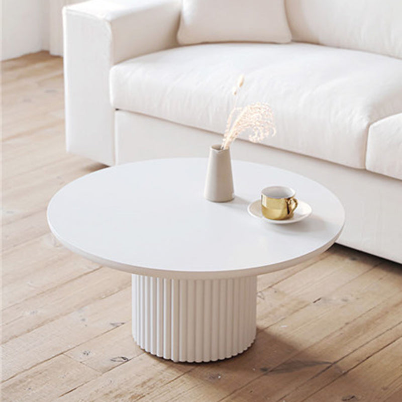 Glam Pedestal Coffee Table Wood Round Cocktail Table for Living Room