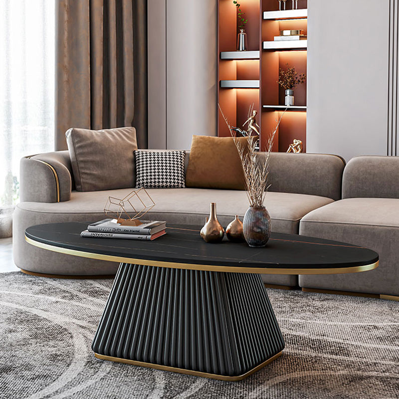 Glam Metal and Slate Cocktail Table Pedestal Coffee Table for Living Room