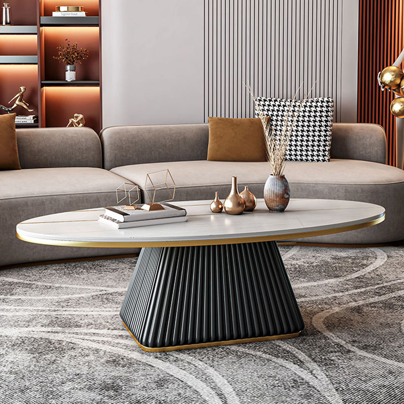 Glam Metal and Slate Cocktail Table Pedestal Coffee Table for Living Room