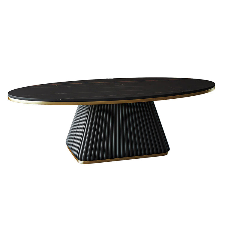 Glam Metal and Slate Cocktail Table Pedestal Coffee Table for Living Room