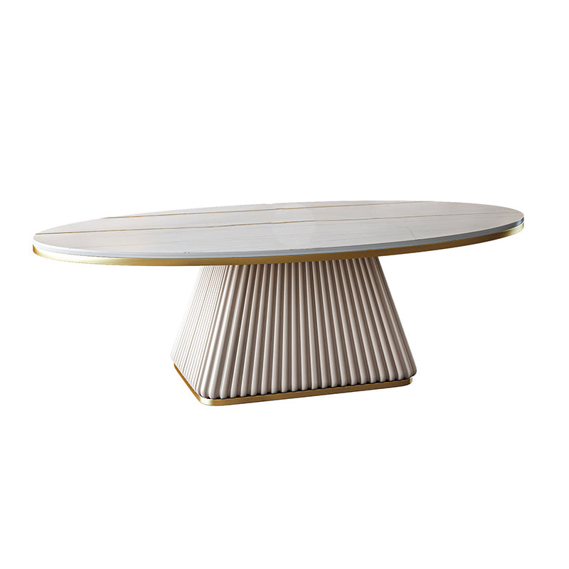 Glam Metal and Slate Cocktail Table Pedestal Coffee Table for Living Room