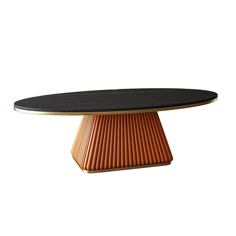 Glam Metal and Slate Cocktail Table Pedestal Coffee Table for Living Room