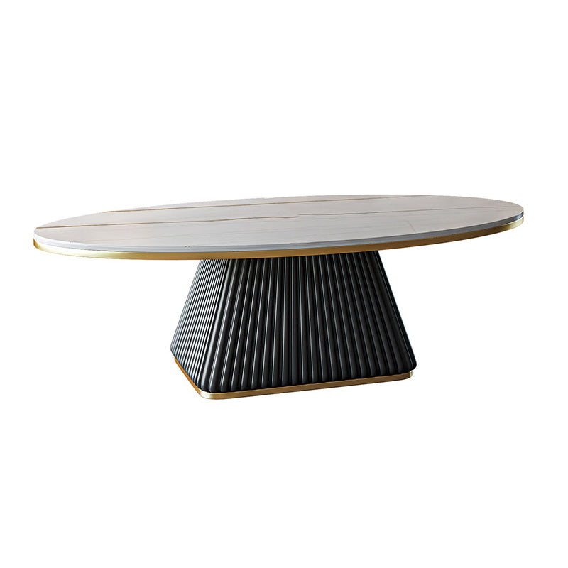 Glam Metal and Slate Cocktail Table Pedestal Coffee Table for Living Room