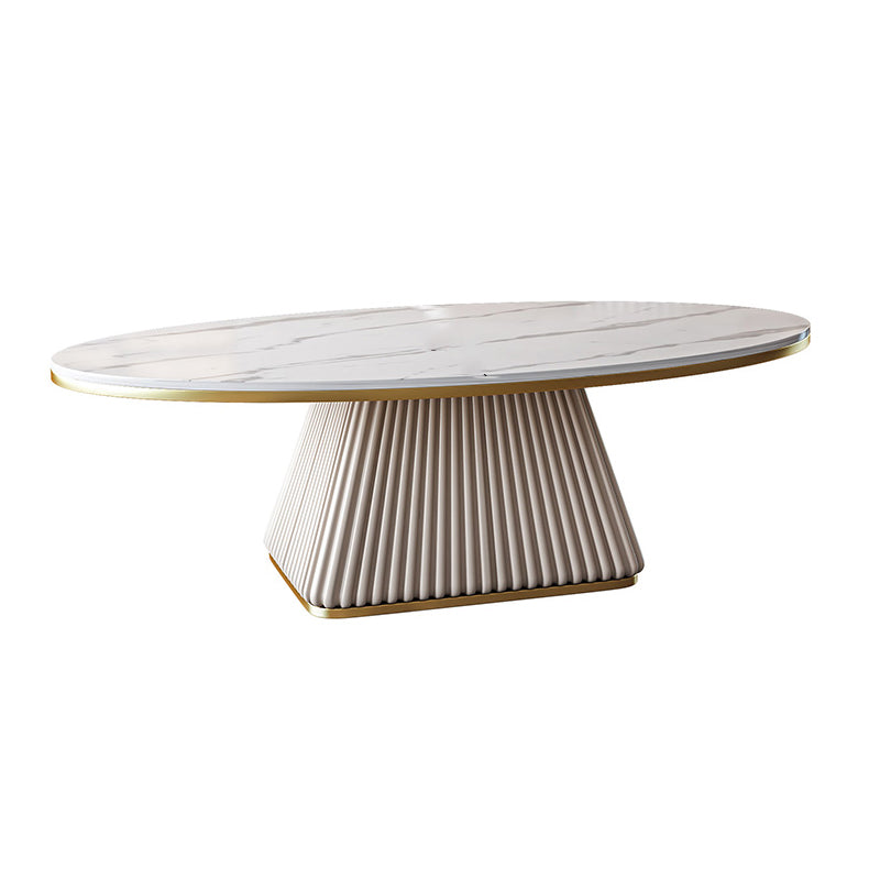 Glam Metal and Slate Cocktail Table Pedestal Coffee Table for Living Room