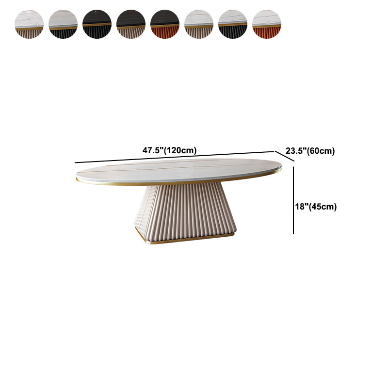 Glam Metal and Slate Cocktail Table Pedestal Coffee Table for Living Room