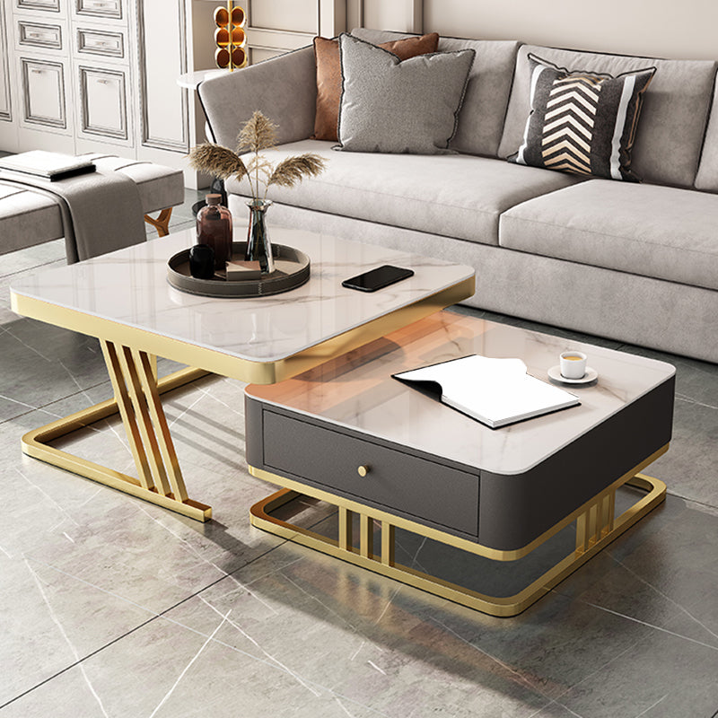 Glam Frame Coffee Table Glass/Slate Square Cocktail Table with Drawer