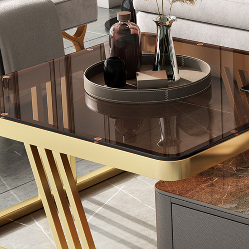 Glam Frame Coffee Table Glass/Slate Square Cocktail Table with Drawer