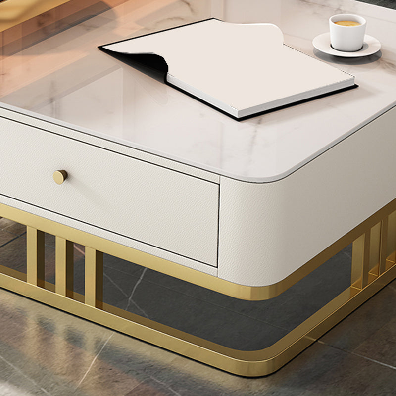Glam Frame Coffee Table Glass/Slate Square Cocktail Table with Drawer