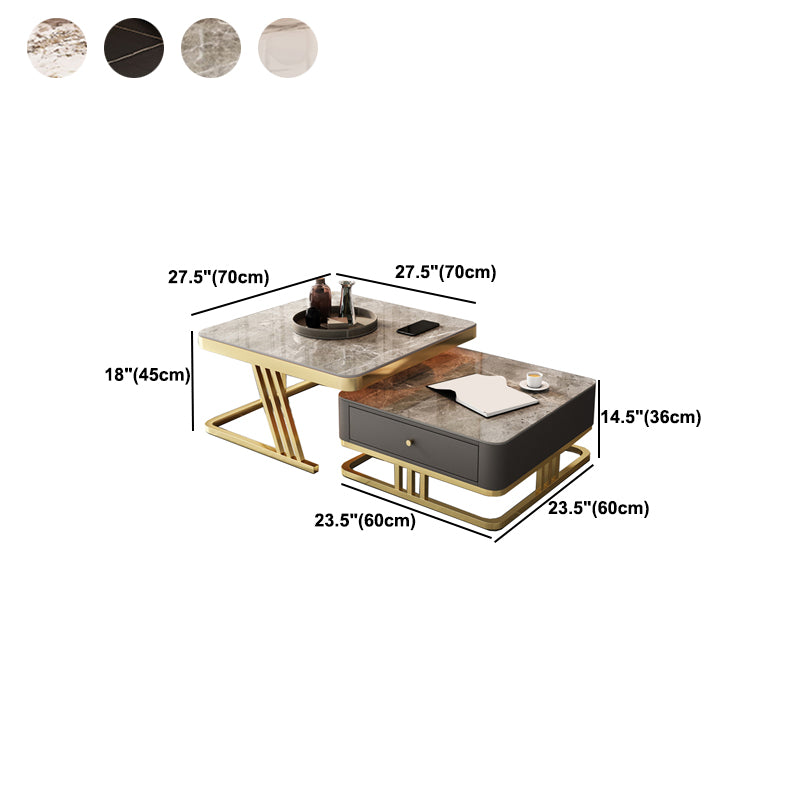 Glam Frame Coffee Table Glass/Slate Square Cocktail Table with Drawer