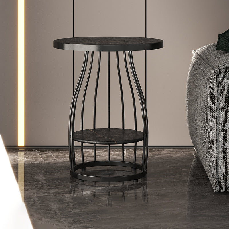 Marble Top End Table Metal Frame Sofa Side End Table with Shelf for Living Room