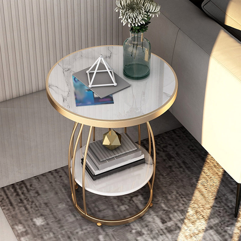 Marble Top End Table Metal Frame Sofa Side End Table with Shelf for Living Room