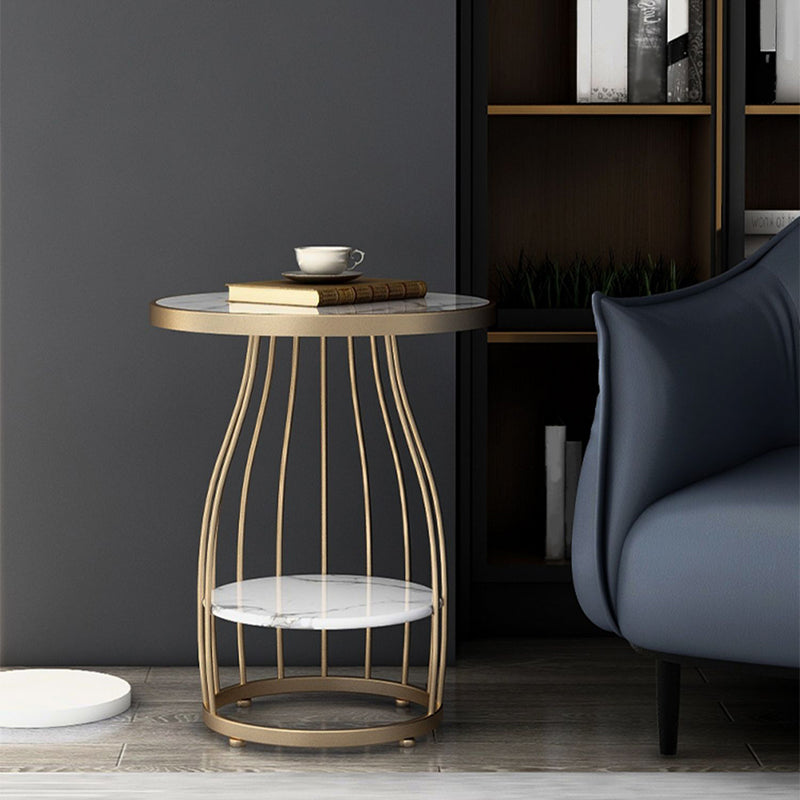 Marble Top End Table Metal Frame Sofa Side End Table with Shelf for Living Room