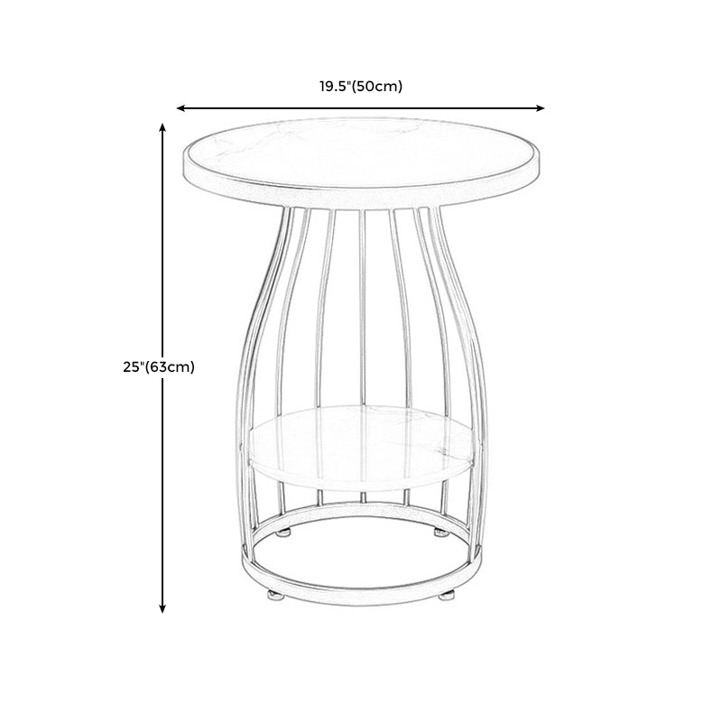Marble Top End Table Metal Frame Sofa Side End Table with Shelf for Living Room