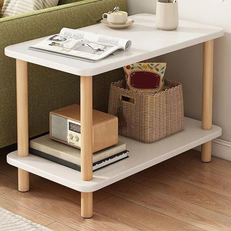 Scandinavian Rectangular End Table Wooden Top Side Table with Shelf for Living Room