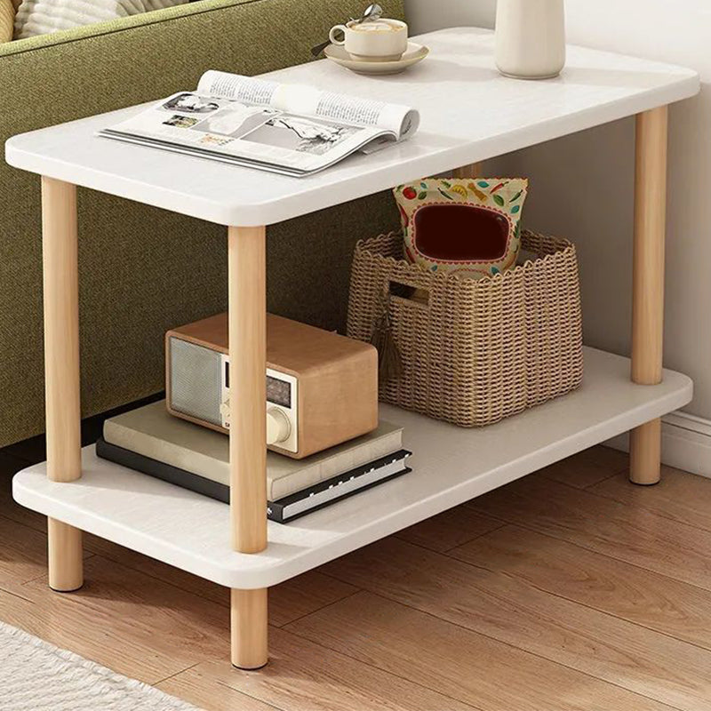 Scandinavian Rectangular End Table Wooden Top Side Table with Shelf for Living Room