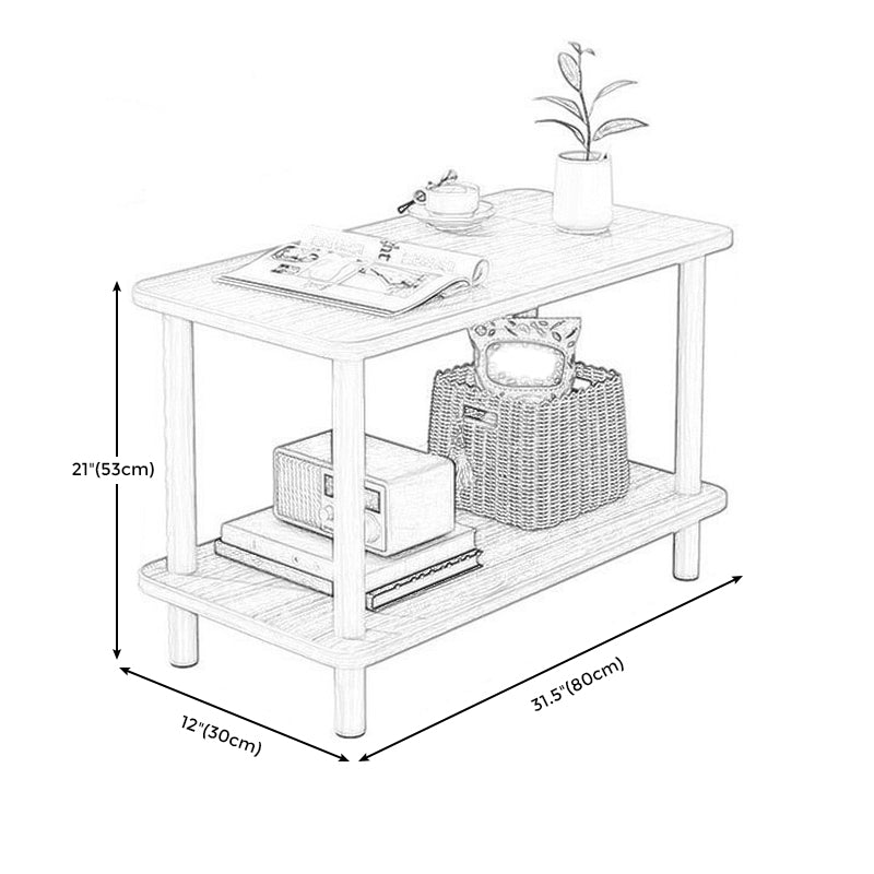 Scandinavian Rectangular End Table Wooden Top Side Table with Shelf for Living Room