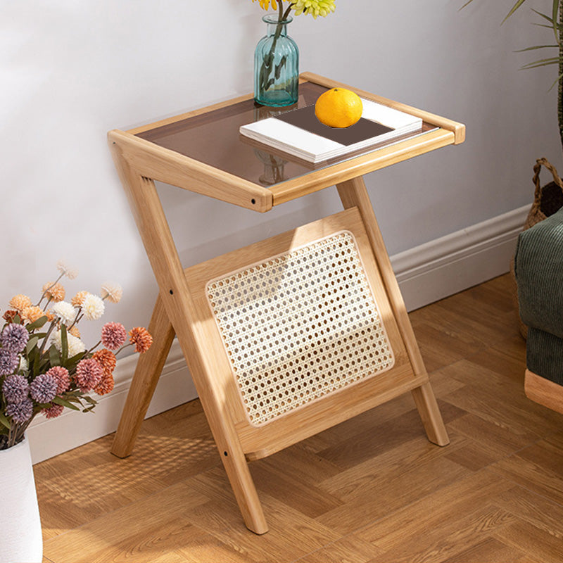 Cross Legs End Table Glass Top End Table  with Shelf 21.6 "Tall for Living Room