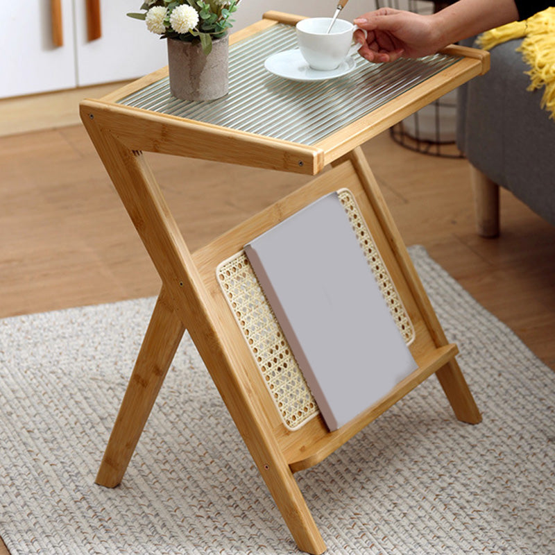 Cross Legs End Table Glass Top End Table  with Shelf 21.6 "Tall for Living Room