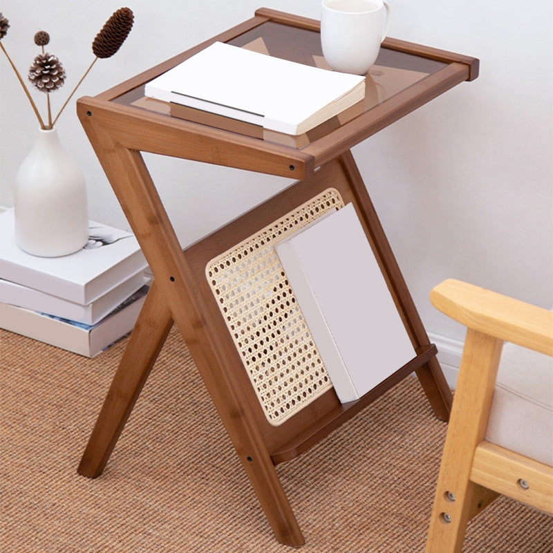 Cross Legs End Table Glass Top End Table  with Shelf 21.6 "Tall for Living Room