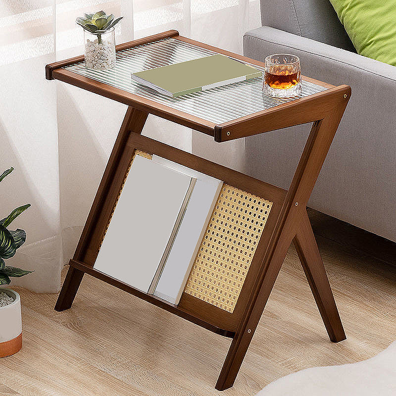 Cross Legs End Table Glass Top End Table  with Shelf 21.6 "Tall for Living Room