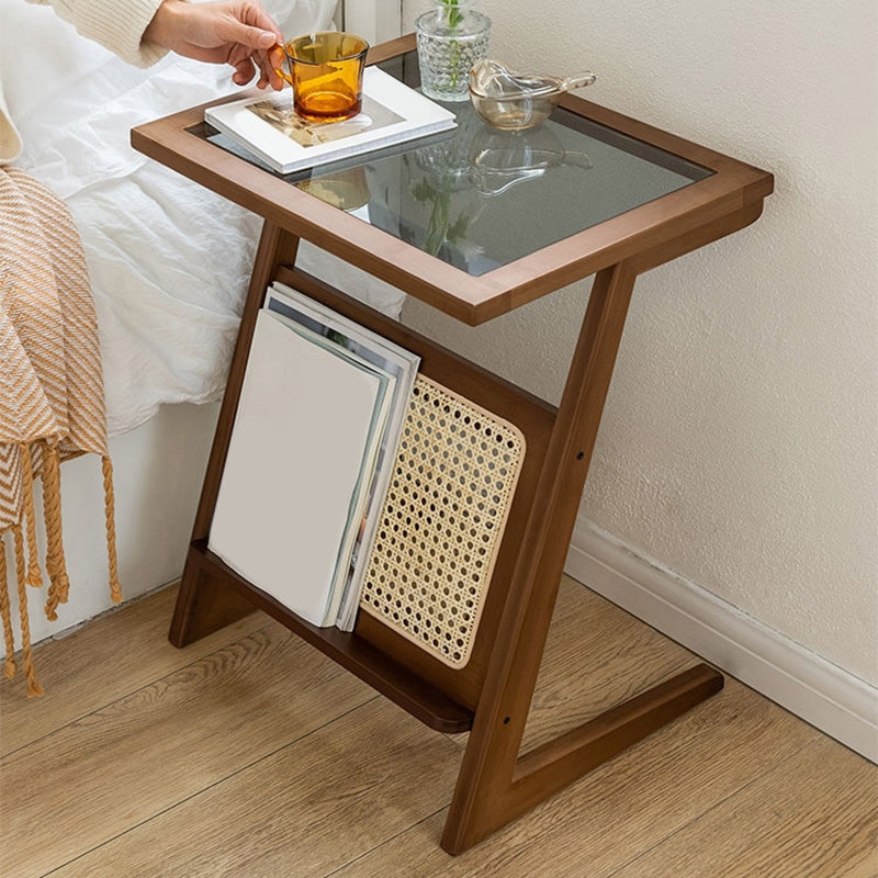 Cross Legs End Table Glass Top End Table  with Shelf 21.6 "Tall for Living Room