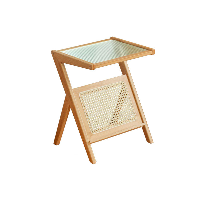 Cross Legs End Table Glass Top End Table  with Shelf 21.6 "Tall for Living Room