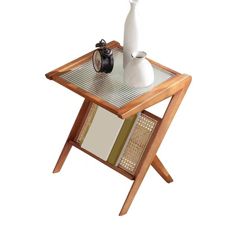 Cross Legs End Table Glass Top End Table  with Shelf 21.6 "Tall for Living Room