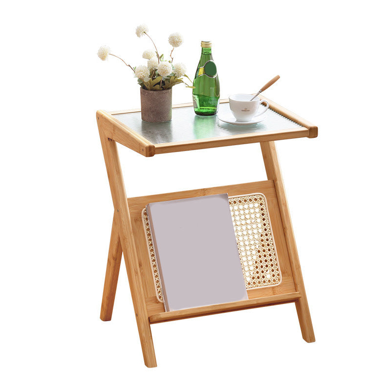 Cross Legs End Table Glass Top End Table  with Shelf 21.6 "Tall for Living Room