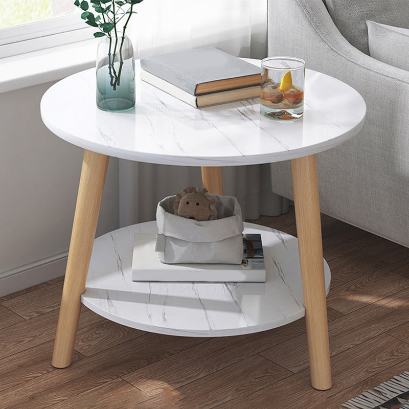 Scandinavian Round End Table Wood Tripod Sofa Side Table with Storage