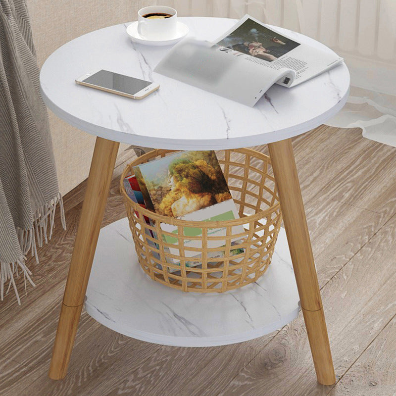 Scandinavian Round End Table Wood Tripod Sofa Side Table with Storage