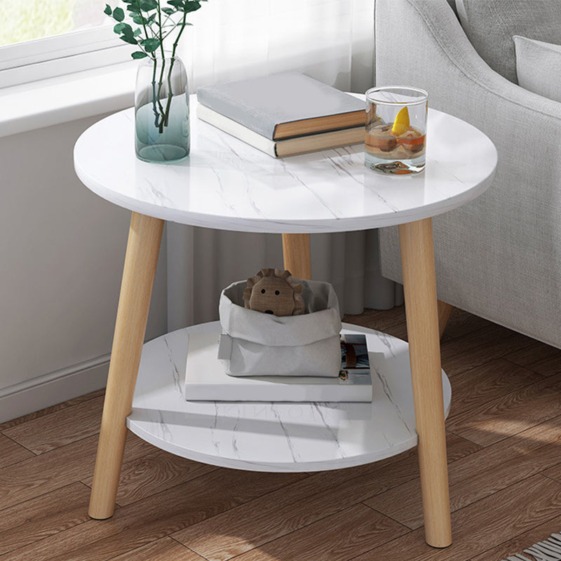 Scandinavian Round End Table Wood Tripod Sofa Side Table with Storage