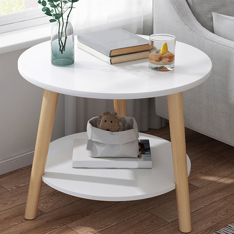 Scandinavian Round End Table Wood Tripod Sofa Side Table with Storage