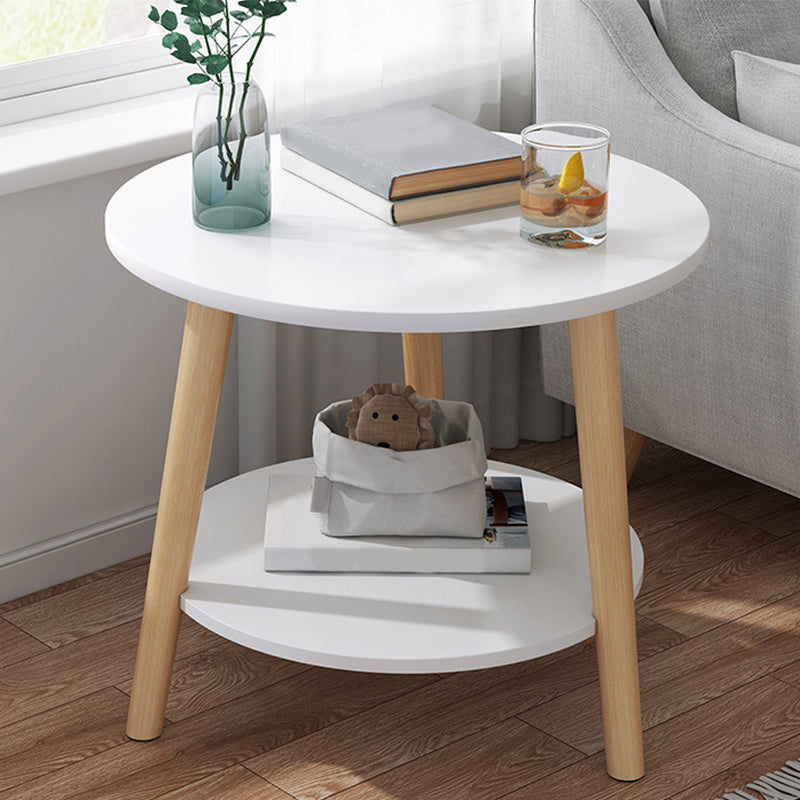 Scandinavian Round End Table Wood Tripod Sofa Side Table with Storage