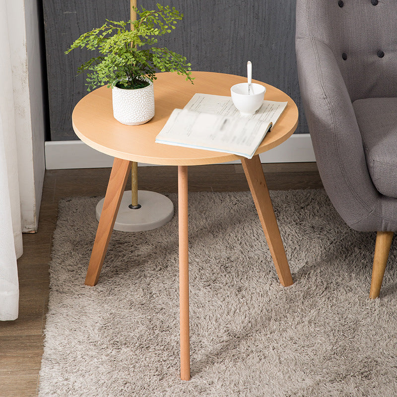Round Wood Top End Table Contemporary Tripod Sofa Side End Table in Natural/White
