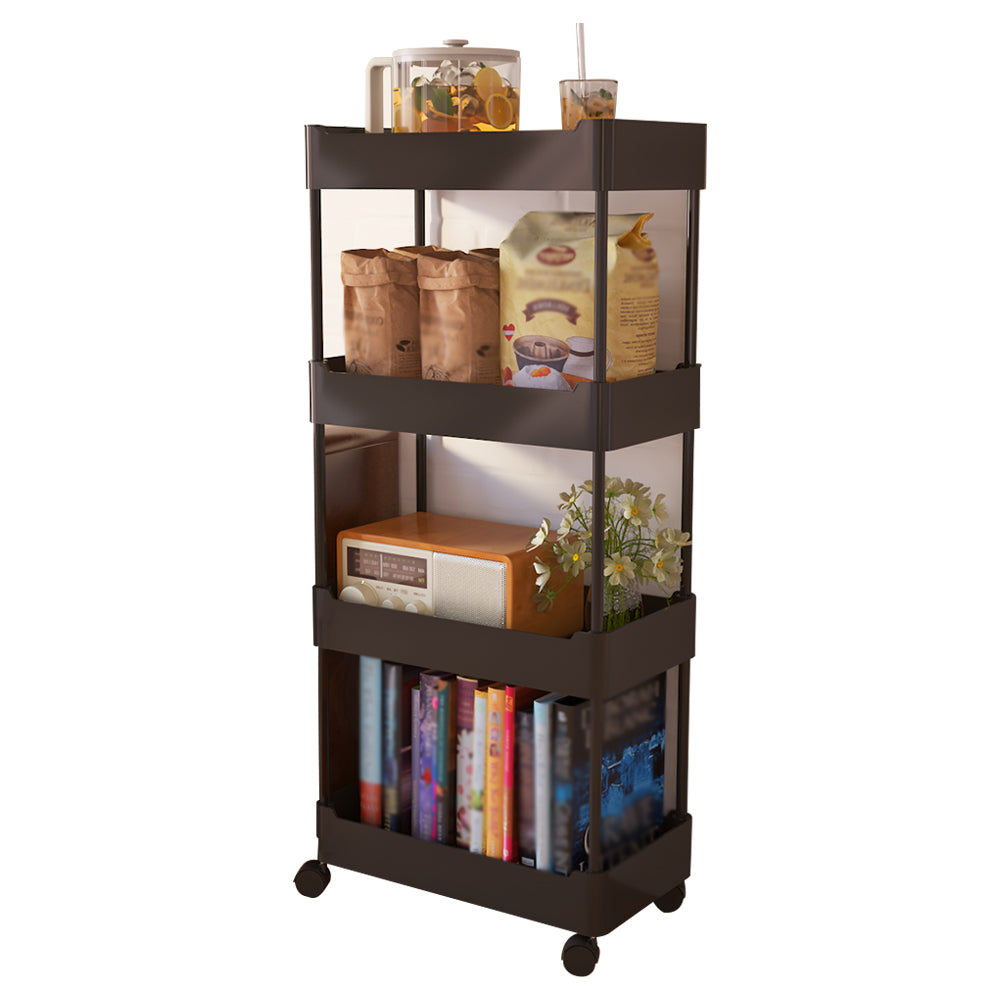Modern Metal Frame Etagere Bookshelf White and Black Bookcase with Caster Wheels