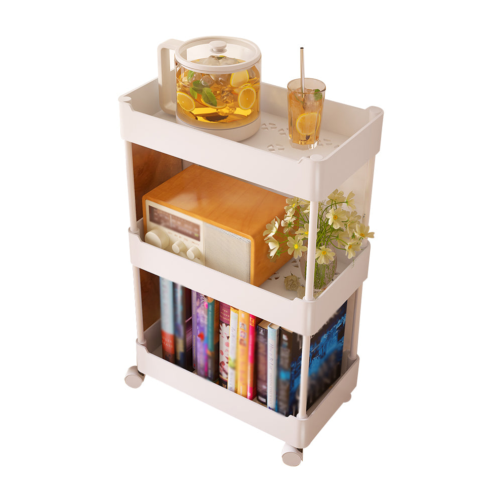 Modern Metal Frame Etagere Bookshelf White and Black Bookcase with Caster Wheels