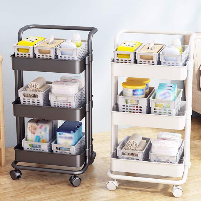 Modern Metal Frame Etagere Bookshelf White and Black Bookcase with Caster Wheels