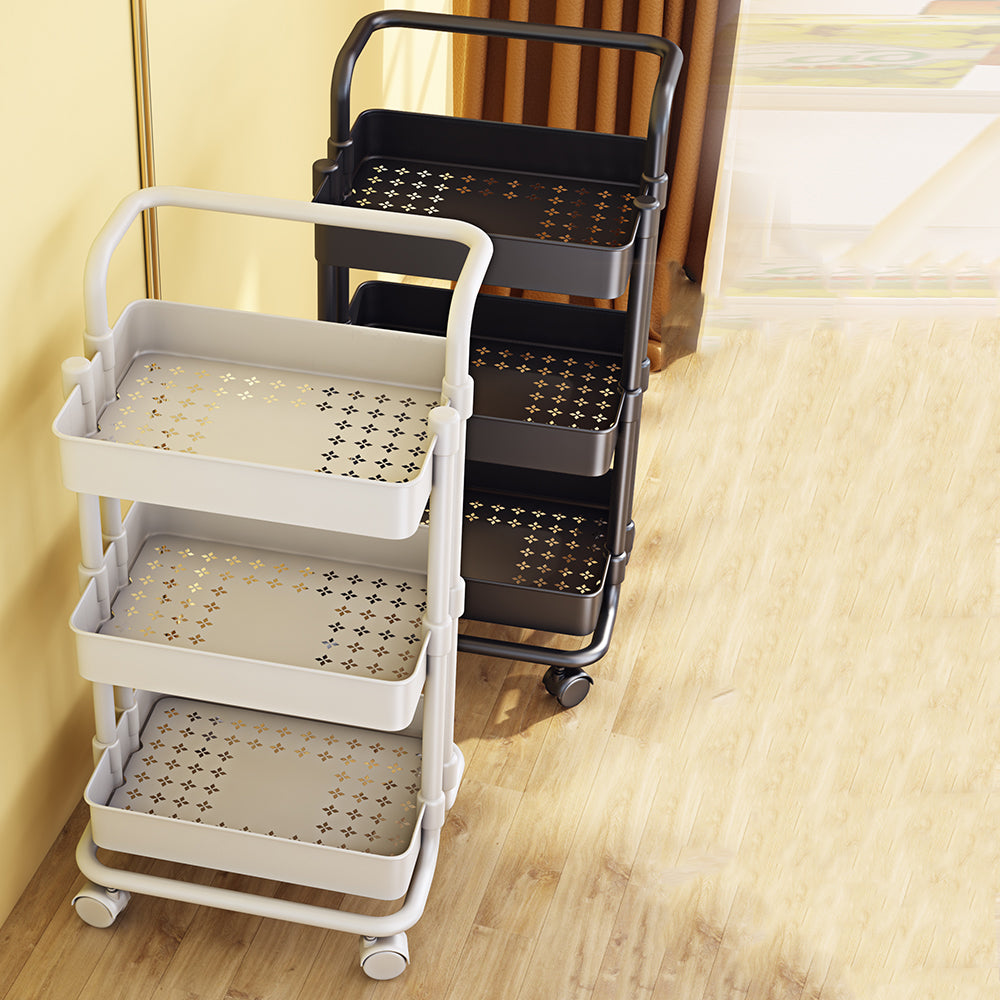 Modern Metal Frame Etagere Bookshelf White and Black Bookcase with Caster Wheels